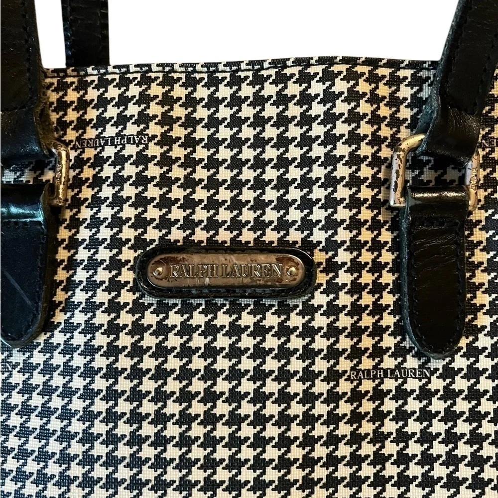 Ralph Lauren Herringbone Logo Tote , Black & Cream